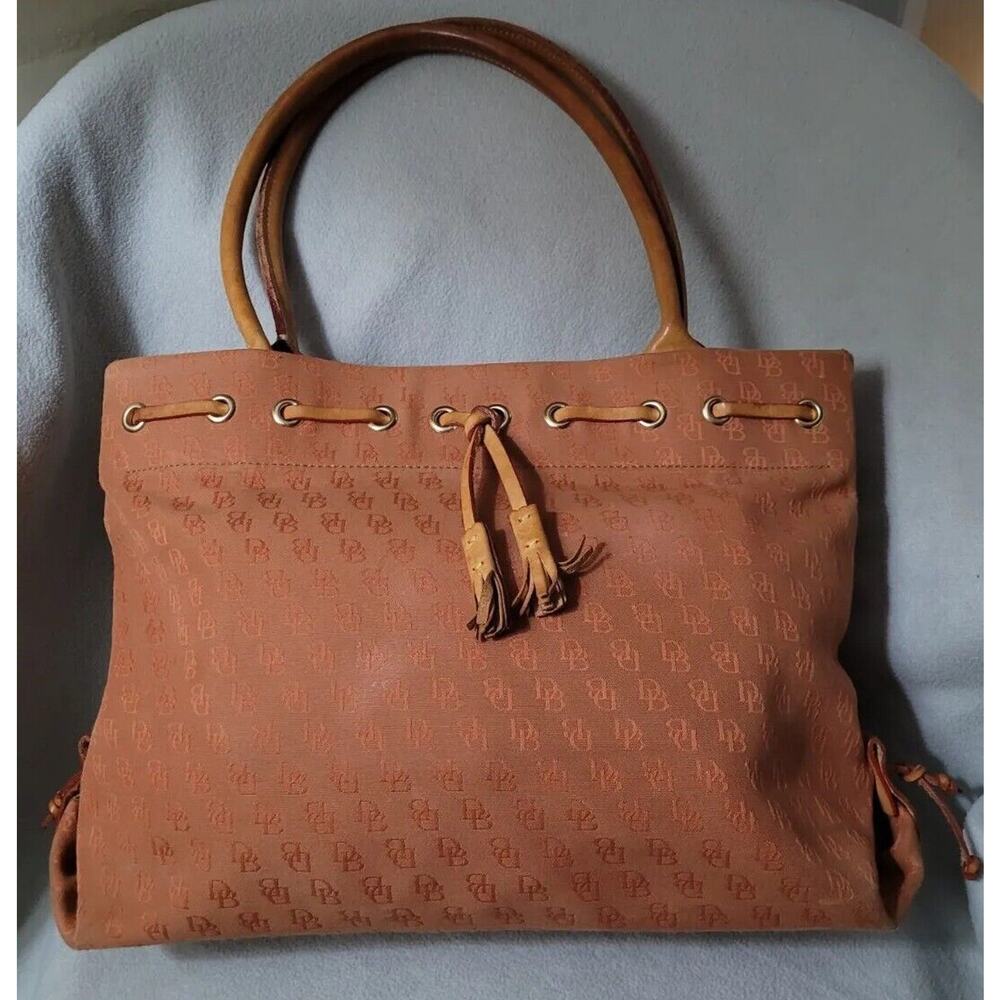 Dooney and Bourke Large Purse Orange Signature DB Canvas Leather Vintage Brown - Picture 4 of 16